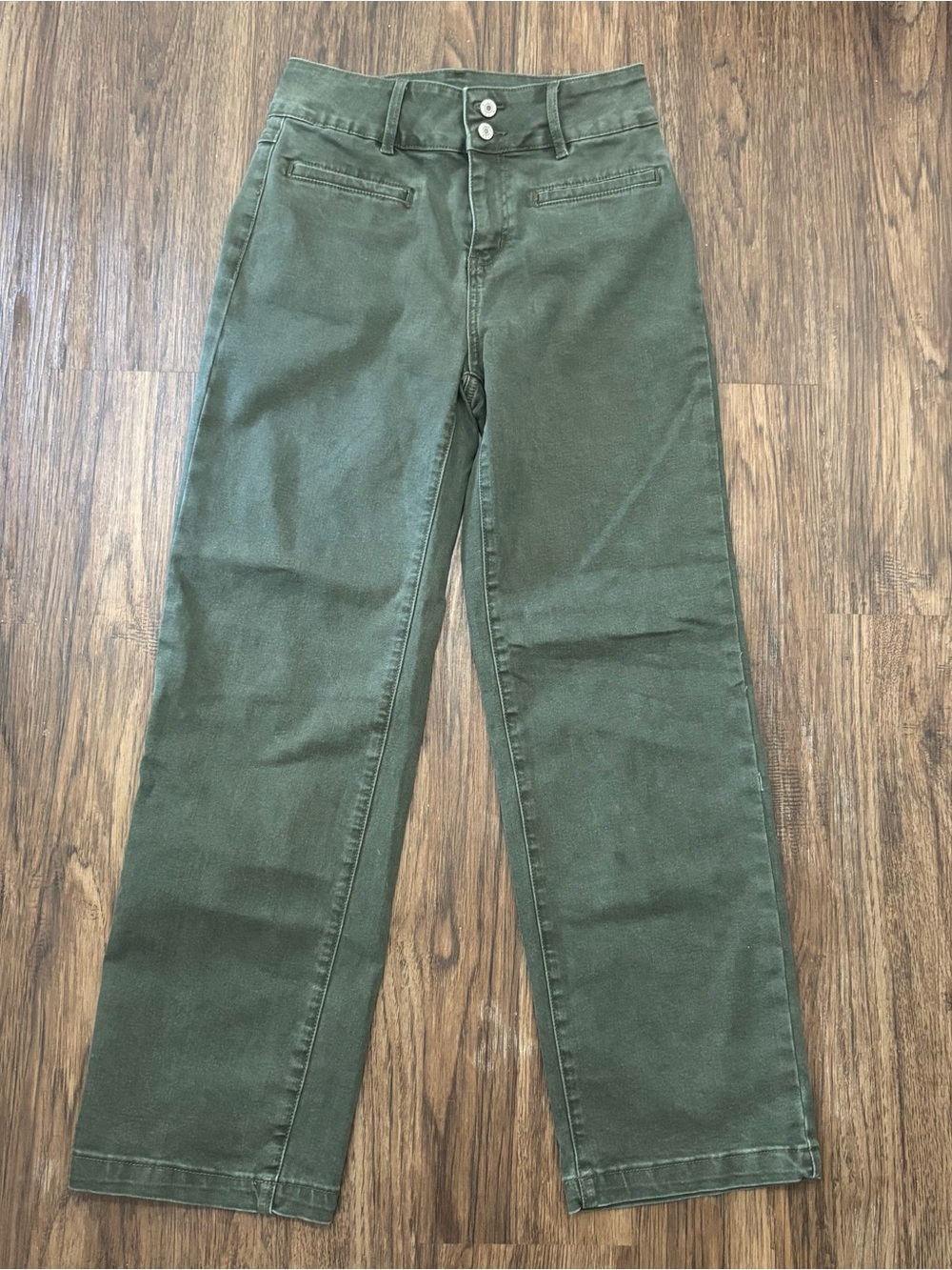 Forest Green Vintage Wide Leg Denim Pants Front Pockets Size 8